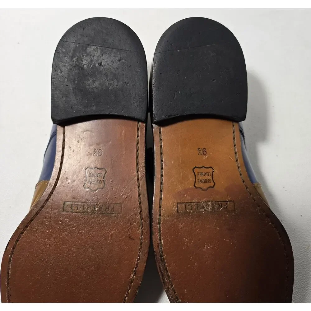 Fratelli Footwear Mens Tan/Blue Leather Wingtip Monk Strap Dress Shoes Sz US 9.5